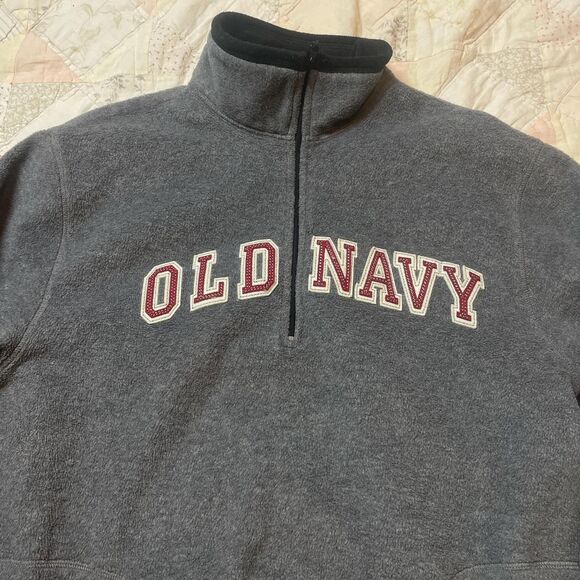 old navy vintage y2k red and gray logo winter quarter zip size medium - Picture 2 of 7